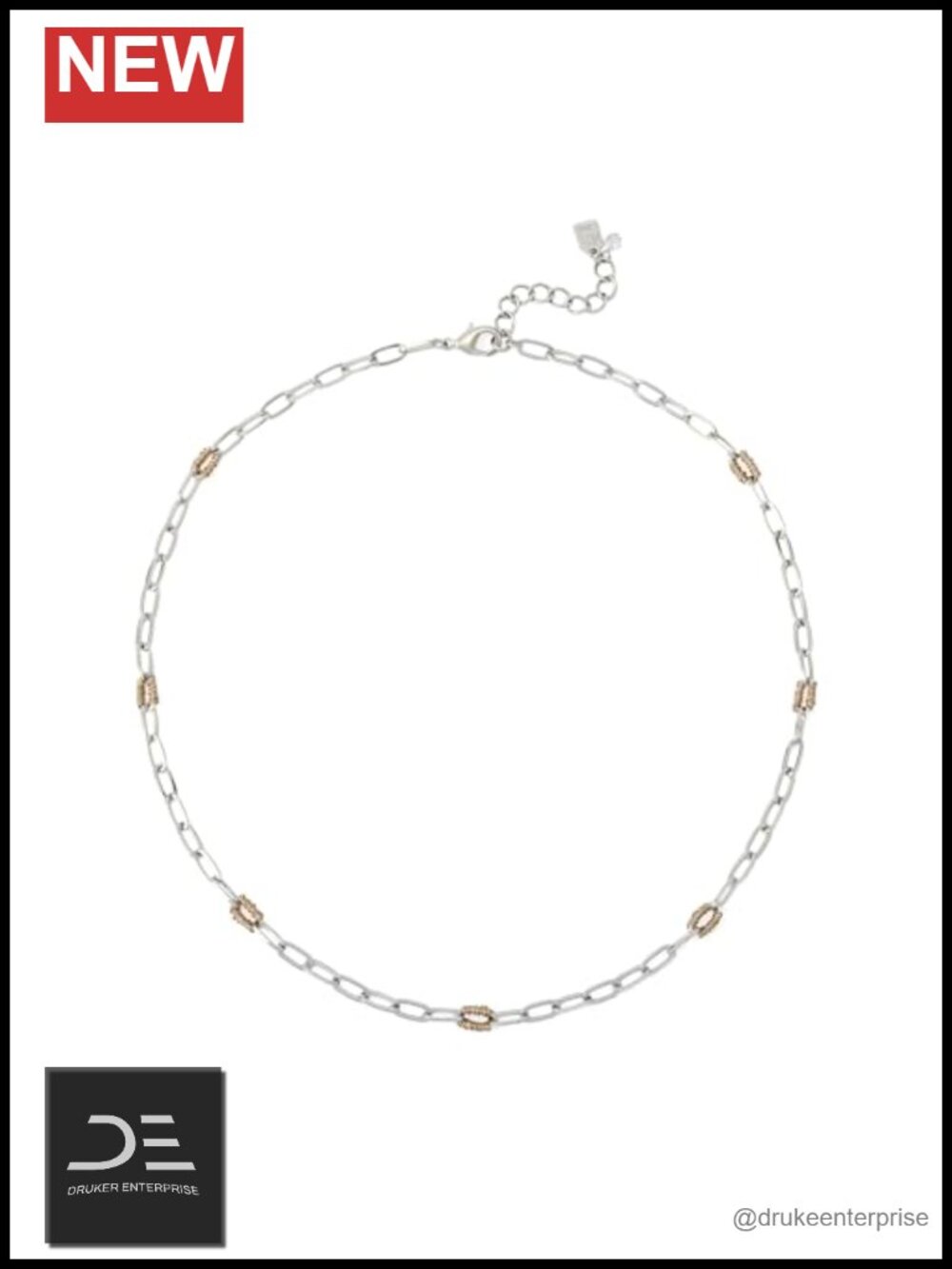 Paper Clip Chain Necklace, 20 Inch With Extender Adjustable Lobster Clasp Women